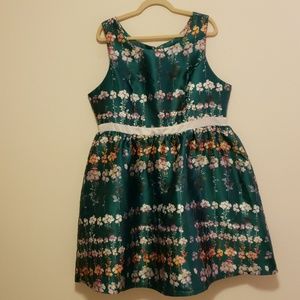 Modcloth Liza Luze Emerald Green  Floral Dress